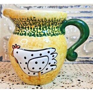 Vintage Small Chicken Pitcher Vase FTD Yellow Glazed Finish Spongeware Style